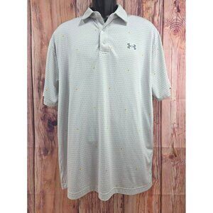 Under Armour Mens Playoff Polo Shirt Large White with Gray & Orange Print